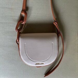 Charles & Keith | Cream and Brown Crescent Purse with Metal Buckle Detail